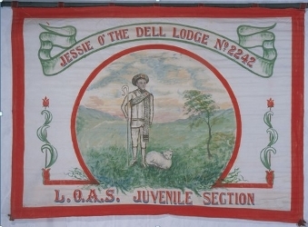 It is likely that this banner for the Juvenile Branch of the Ancient Shepherds predates the gala day. It would have been carried in Friendly Society Processions when members marched behind a local brass band.