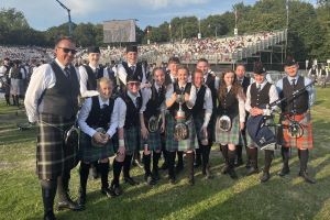 West Lothian Schools pipe band success West Lothian Schools Pipe band members with their second place trophy from the World Championships