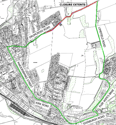 Map of closure on Drumcross Road