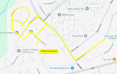 Map of Armadale parking suspensions