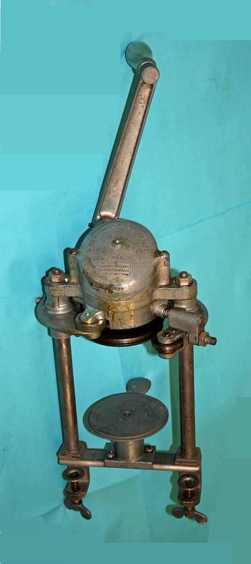 This 'PIXIE AUTOMATIC CAN SEALER' was gifted to the West Lothian Federation of the Scottish Women's Rural Institute by Mrs Eleanor Roosevelt. Mrs Roosevelt visited the headquarters of the West Lothian Federation of the WRI in Broxburn in 1942.