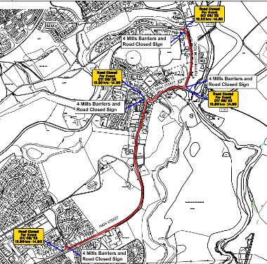 Map of closures for Mid Calder gala