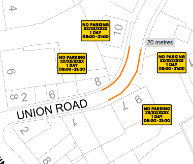 Map of suspension on Union Road