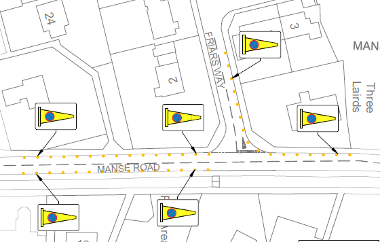 Map of suspension on Manse Road